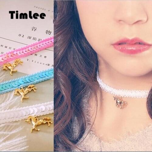 Timlee N136 Harajuku Contracted Sequins Cute Summer Unicorn Choker Necklaces, Multicolor Necklace Jewelry Wholesale