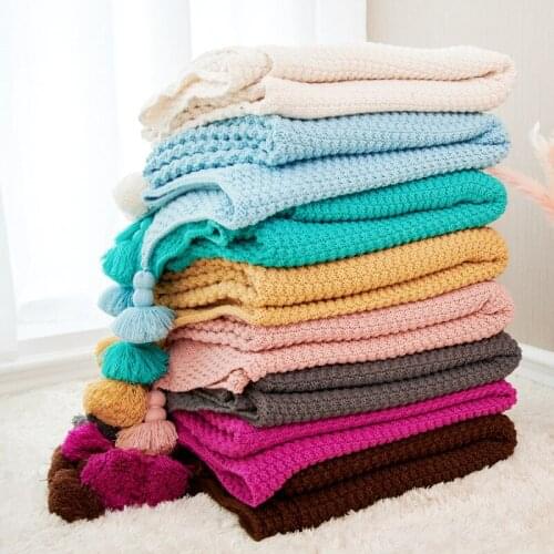 Knit Blanket For Bed with Tassel Plain Travel Blanket Knit weighted Blanket for Bed Sofa Cover Fashion Carpet 130x170cm