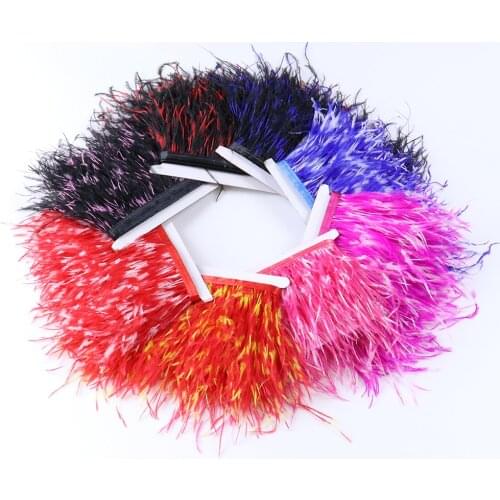 High Quality Tie Dye Ostrich Feather Trim DIY Wedding Clothes Decoration Needlework Accessories Natural Plumes Ribbon For Crafts