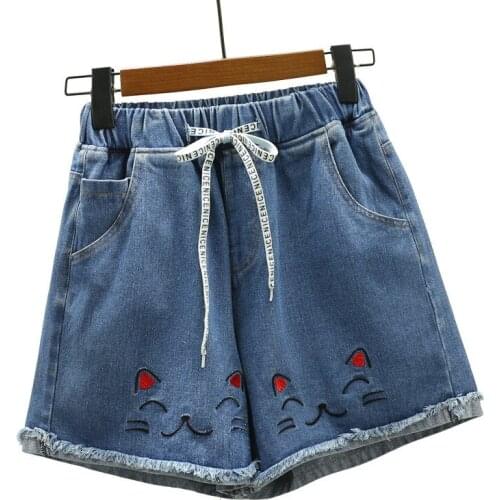 2020 Oversize Summer Women Denim Shorts Elastic waist Short Jeans Plus size 4XL-9XL Embroidered High waist Casual Shorts G996