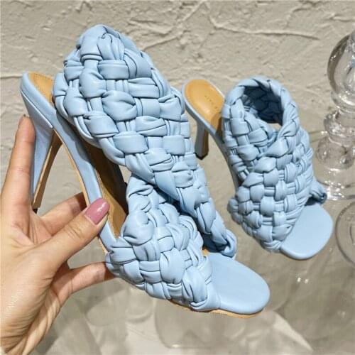 2021 Women 9cm Slides Blue Shales Girls Fetish Summer Soft Outdoor Weave Slippers Luxury Designer Sandals Platform White Shoes