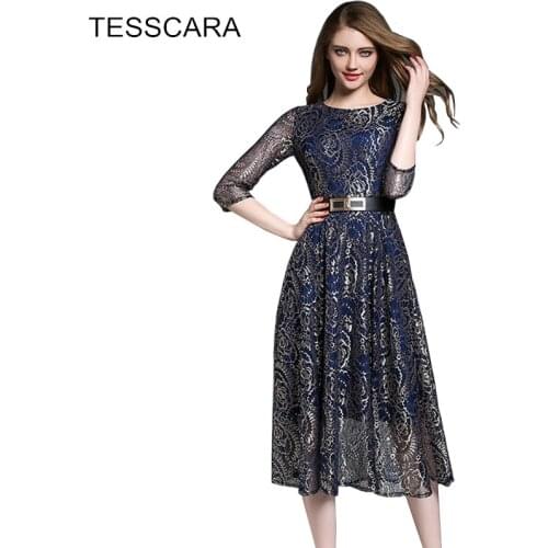 Women Summer Vintage Lace Dress Female Elegant Knitted Robe Femme Fashion Designer Vestidos Ukraine Clothing Retro Sundress