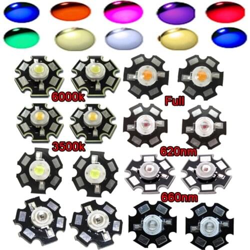 1W 3W Warm Neutral Cool Cold White 6000k Green 530nm Royal Blue 445nm Red 620nm 660nm Full Spectrum LED Bead Light +20mm Star