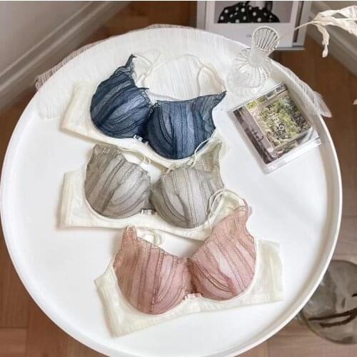 2021 Lace Underwear Bra Set Thick Under Gather Sexy Wire free Bra And Panty Set Push Up Attract Women Bow Small Lingerie Set