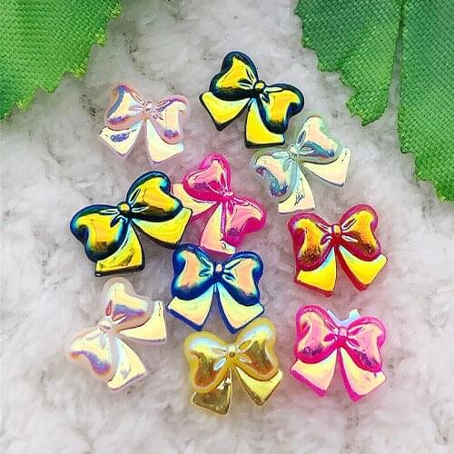 40PCS 10mm AB Mixed Color Flatback Bow Tie Resin Rhinestone DIY Decoratio