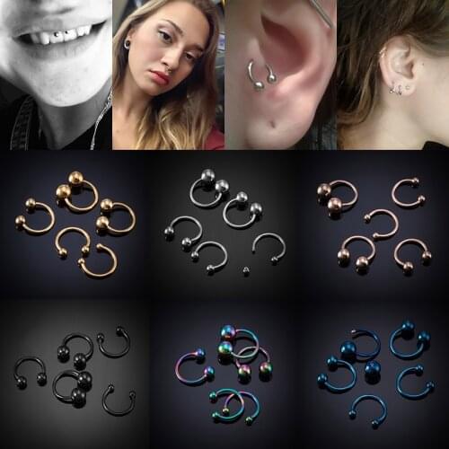 5PCS Fake Nose Ring Ear Smiley Bar Circular Barbell earring 16G Surgical Steel BCR Septum Lip Piercing Nose Rings Hoop Horseshoe