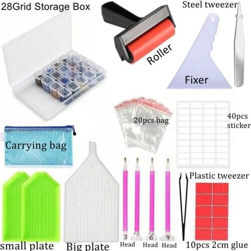 5D diamond painting tools Kits Roller Storage Box Drill Pen Tray Tweezer Embroidery Accessories Diamond Painting Tools