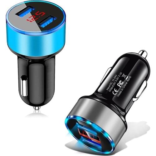 Car Charger for Phone Dual USB Fast charger QC 3.0 Digital LED Voltage Display Usb Charger for iPhone 7 11 Huawei Xiaomi