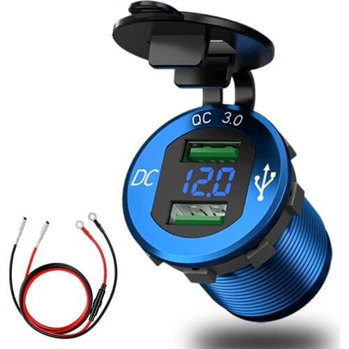 12V 24V Car Quick Charge 3.0 Dual USB Charger Waterproof Socket Aluminum Power Outlet Fast Charge with LED Voltmeter