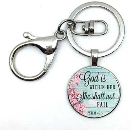 God Is Within Her She Will Not Fall Bible Quote Faith Keychain Keyring Bible Verse Key Chain Christian Party Gift