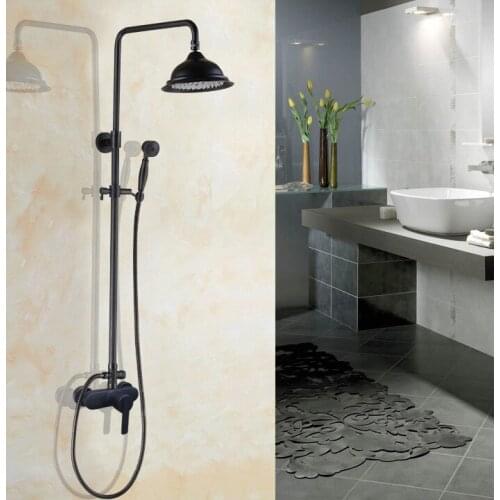 Oil Rubbed Bronze Rainfall Bathroom Shower Faucet Set Wall Mounted Single Handle Rain w/Hand Shower Tap zhg153