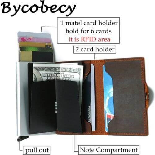 Bycobecy Credit CardHolder Mens Smart Wallet Cash Money Purse ID RFID Vintage Business Metal Blocking Slim Genuine Leather Bags