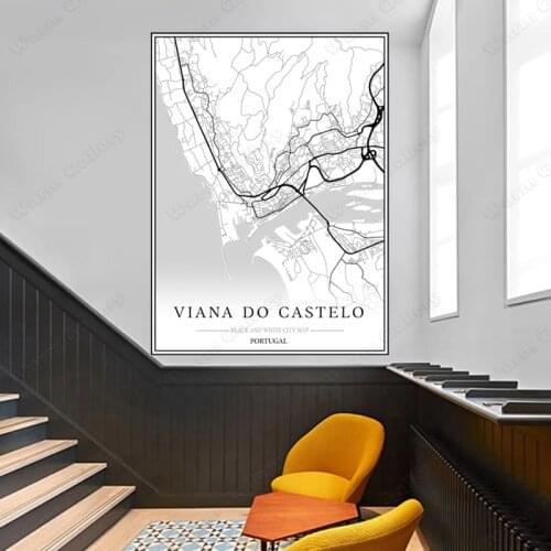 Black and White City Map The Viana Do Castelo City Map Poster HD Print Wall Art Canvas Nordic Landscape Painting For Home Decor