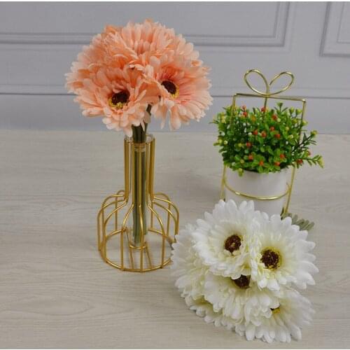 6 Head Hand Tie Bouquet Autumn Gerbera Silk Flower For Living Room Decoration Bride Holding Flower Wreath Flower Arrangement