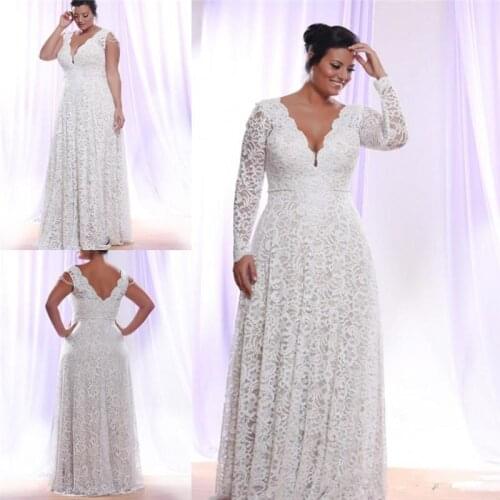 Cheap Lace Plus Size Wedding Dresses With Removable Long Sleeves Deep v Neck Bridal Gown Floor Length Wedding Dress Custom 2020
