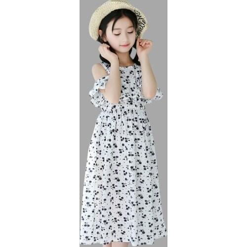 Kids Dresses For Girls Summer Beach Child Dress Floral Off Shoulder Kids Dress Cotton Long Costume Girl 4 6 8 10 12 13 Years