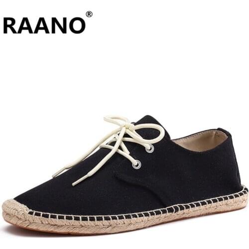 2019 Hemp Rope Mens Shoes Spring Summer Lace Up Solid Espadrilles Male Canvas Flat Shoes Man Fashion Breathable Loafers Shoes