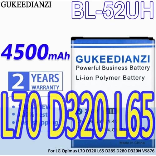 High Capacity GUKEEDIANZI Battery BL-52UH 4500mAh For LG Opimus L70 D320 L65 D285 D280 D320N VS876 BL 52UH