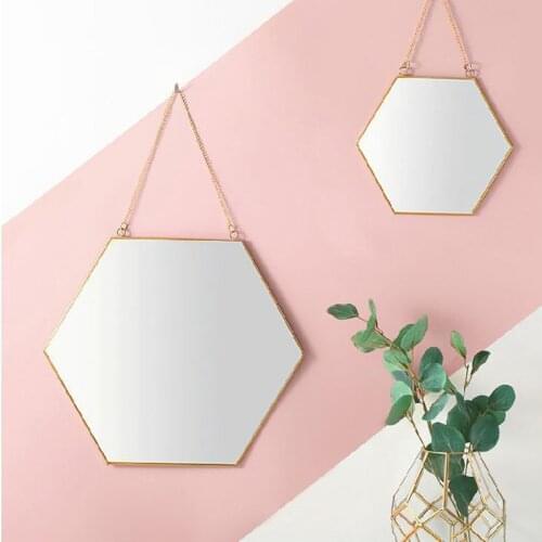 Geometric Bathroom Mirror Gold Brass Hexagon for Home Living Room Bedroom Decor J99Store