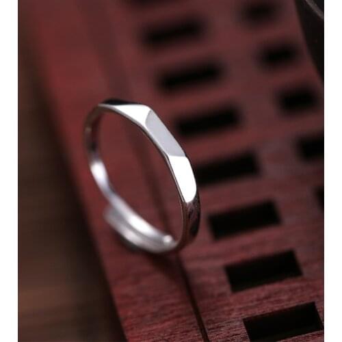 Literary Rhombus 925 Sterling Silver Sweet Fresh Cute Temperament Personality Fashion Female Resizable Opening Rings SRI073