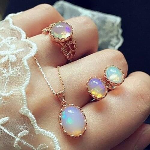 Bohemian Fashion Vintage Elegant Natural Stone Necklace Earring Ring Set for Women Jewelry Gifts