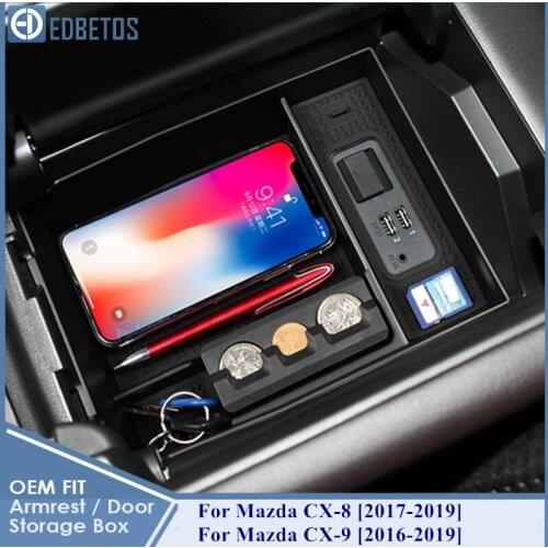 For Mazda CX-8 2017 2018 2019 and Mazda CX-9 2016 2017 2018 2019 Center Console Storage Box Armrest Box Organizer Accessories
