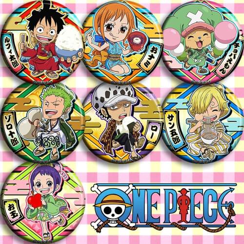 Cool anime Badges 58mm round Icons One piece ONEPIECE Chopper Sanji Nami Pin Brooch