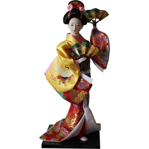 12inch Japanese Geisha Lady Doll with Yellow Kimono Ornament Adult Collectible