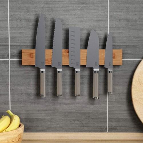 Behogar Magnetic Knifes Rack Wall Mounted Bamboo Kitchen Utensil Knifes Holder Bar Strip Organizer for Home Restaurant