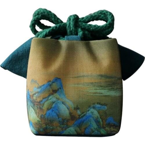 Tableware Bag Coffee Storage Bag Travel Tea Set Teapot Cup Cloth Tea Cup Ancient Painting Cloth Bag Cosmetic Bag