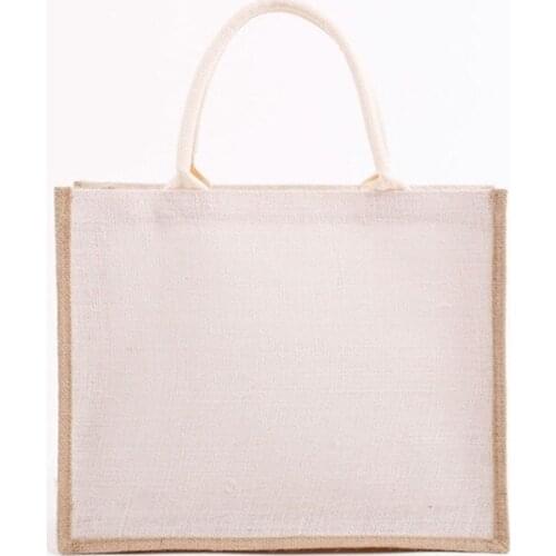 Reusable Jute Tote Bag Eco Friendly Burlap Grocery Bags for Shopping Beach