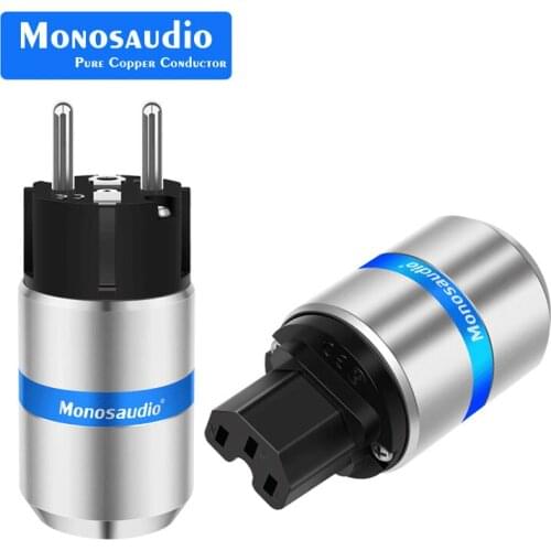 Monosaudio E106R/F106R Pure Copper Rhodium Plated Schuko EU Power Plug European Male connector+IEC Female Connector Plug