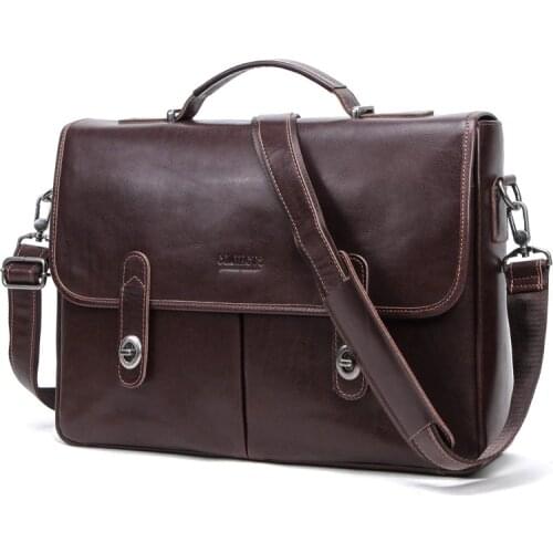 Can hold 15.4-inch computer leather mens business briefcase, multifunctional leather men handbags, shoulder messenger bags