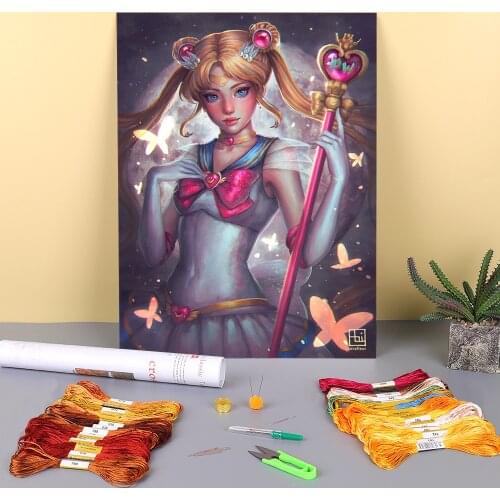 Cartoon Girl Woman Pre-Printed 11CT Cross-Stitch Embroidery Full Kit DMC Threads Needlework Handmade Sewing Different