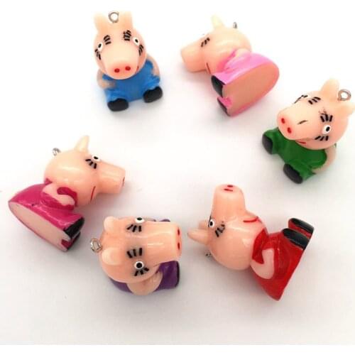 Set 6 pcs,Resin 3D Pig,cartoon mixed colors,resin kawaii 3d animal Cabochon for phone/key chain decoration,DIY.21x28mm.hot