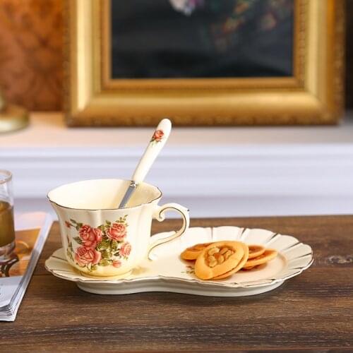 Ceramic coffee cup and saucer set English afternoon flower tea cup milk juice mug household breakfast cup nice gifts