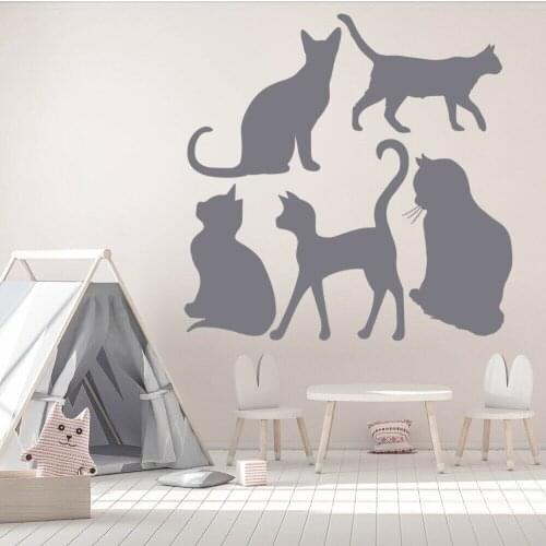 Cats Domestic Wall Decal Set Pet Cat Cute Mural Door Glass Vinyl Stickers Kids Bedroom Nursery Pets Shop Interior Decor Art Q084