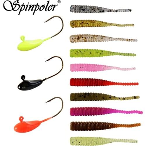 Spinpoler Mini Fishing Lures Tackle 1.1g 3pc Fishing Hooks 9pcs Soft Baits Kit Sets Mixed Hard Soft Baits For Ice Winter Fishing