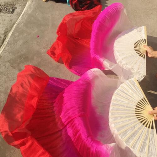 New Arrival 1pair=2pcs (L+R) Oriental Dancing 100% real Silk Fans Veils Sexy Stage Performance Props Silk Veil Fans