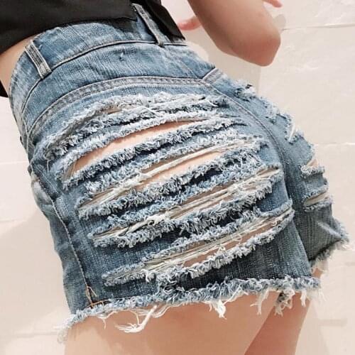 New Summer Sexy Womens Denim Shorts European And American Nightclub High Waist Ripped Shorts