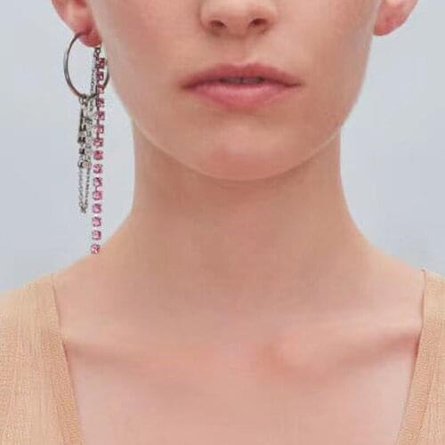 NEW FASHION EARRING Anti Allergy Justine Pink Rhinestone Chain Fringed C-shaped Single Bold Earrings For Women MADE IN CHINA2021