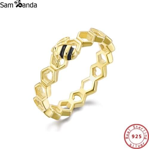 Original 100% 925 Sterling Silver Ring For Women Gold Color Bee Wedding Engagement Finger Rings Vintage Jewelry Luxury Brand