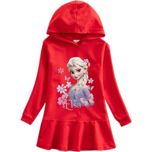 Disney Frozen Autumn Girl Hooded Dress Cartoon Baby Winter Style Cotton Casual Dresses