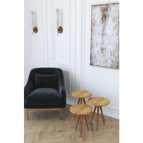 Modern 3'lü Round Zigon Coffee table and Serving Stand-Oak coffe table table bassee