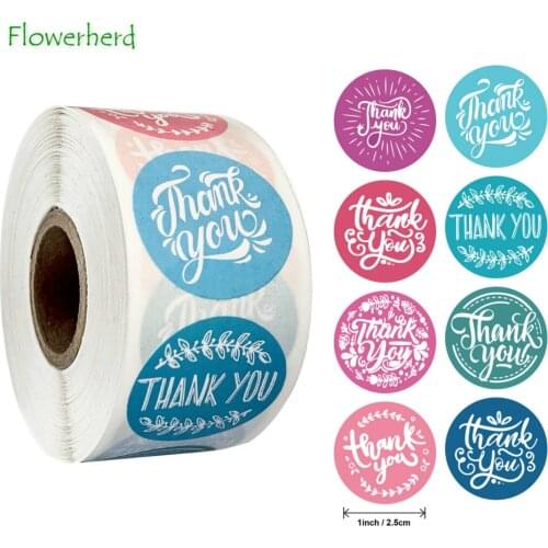 Thank You Stickers Roll of 500 Sealing Sticker 8 Designs 1 Inch Boutique Supplies for Business Packaging Bubble Mailers & Bags