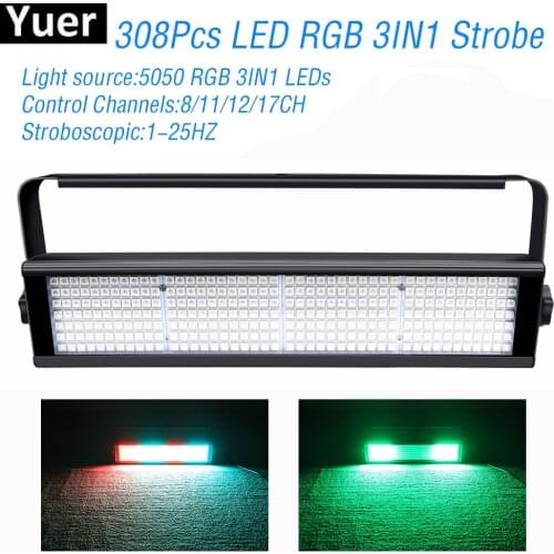 Color Music Stage Strobe Light 308Pcs LED RGB 3IN1 Strobe Light DMX512 Stroboscopic 1-25Hz DJ Disco Party Bar Stage Light Effect