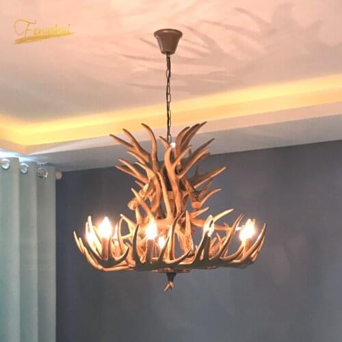 Vintage LED Chandelier Led Pendant Lamp Lighting Hanglamp Industrial Buck Deer Horn Antler Bedroom Living Room Kitchen Fixtures