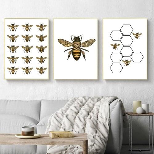 Bee Vintage Poster Prints Farmhouse Wall Art Picture Decor Golden Insect Retro Art Canvas Painting Rural Picture Home Decoration
