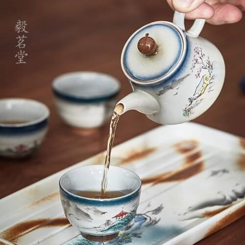 MCJ High-end tea set chinese tea set tea cup set of 6 tea pot and cup set kung fu tea set Hand painted ceramics