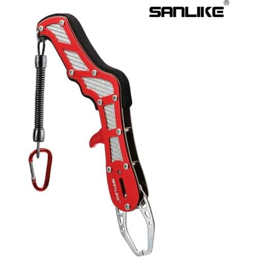 SAN LIKE Fish Lip Gripper with Non-Slip EVA Handle Sheath Coiled Lanyard Carabiner Aluminum Lightweight Anti-rust Fish Grabber